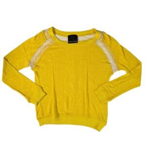Harlowe & Graham Sunny Yellow Lace Accent Retro Sweater Medium Sunshine Drama